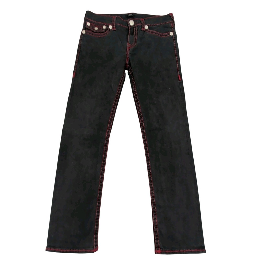 True Religion Ricky Super T Flap Pockets Black Thick Red Stitch Mens Size 34x32